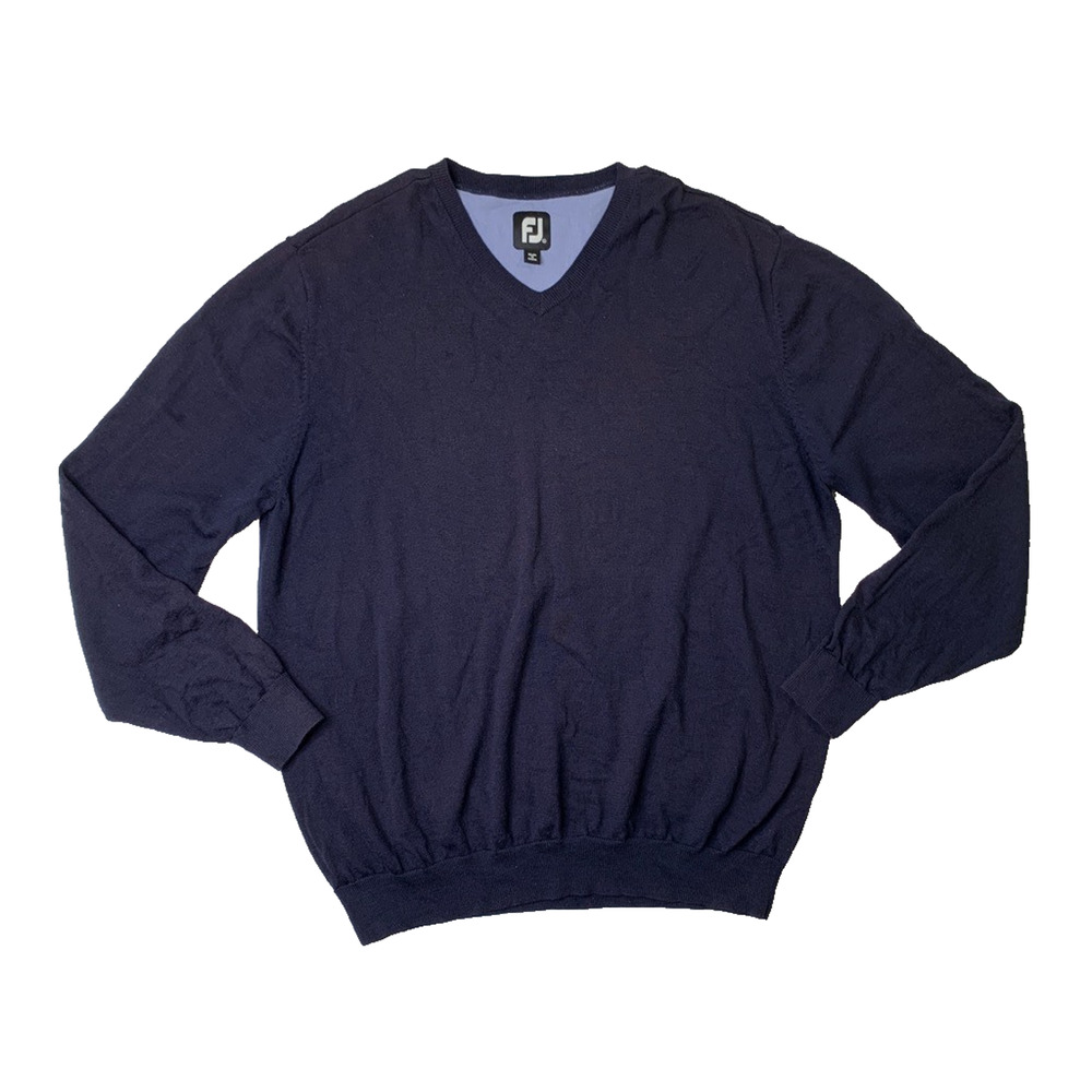 Footjoy Sweater‎ Mens XL Extra Large Navy Wool Knit V Neck Pullover Golf Jumper